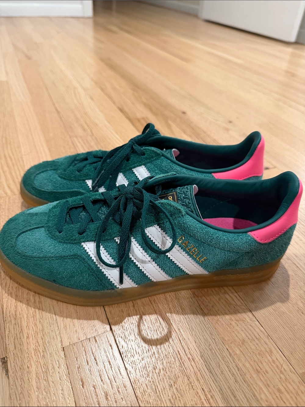 Adidas Gazelle Suede Sneakers - Teal Green with Pink Heel. Women’s 7.5